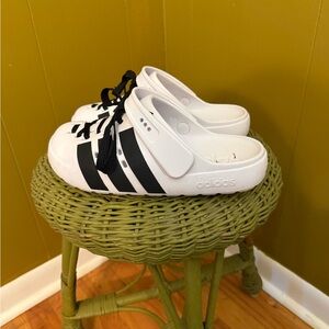 Adidas White and Black Mules